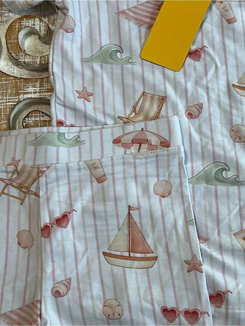 Girls' White & Pastel Beach Print Bamboo Short Set